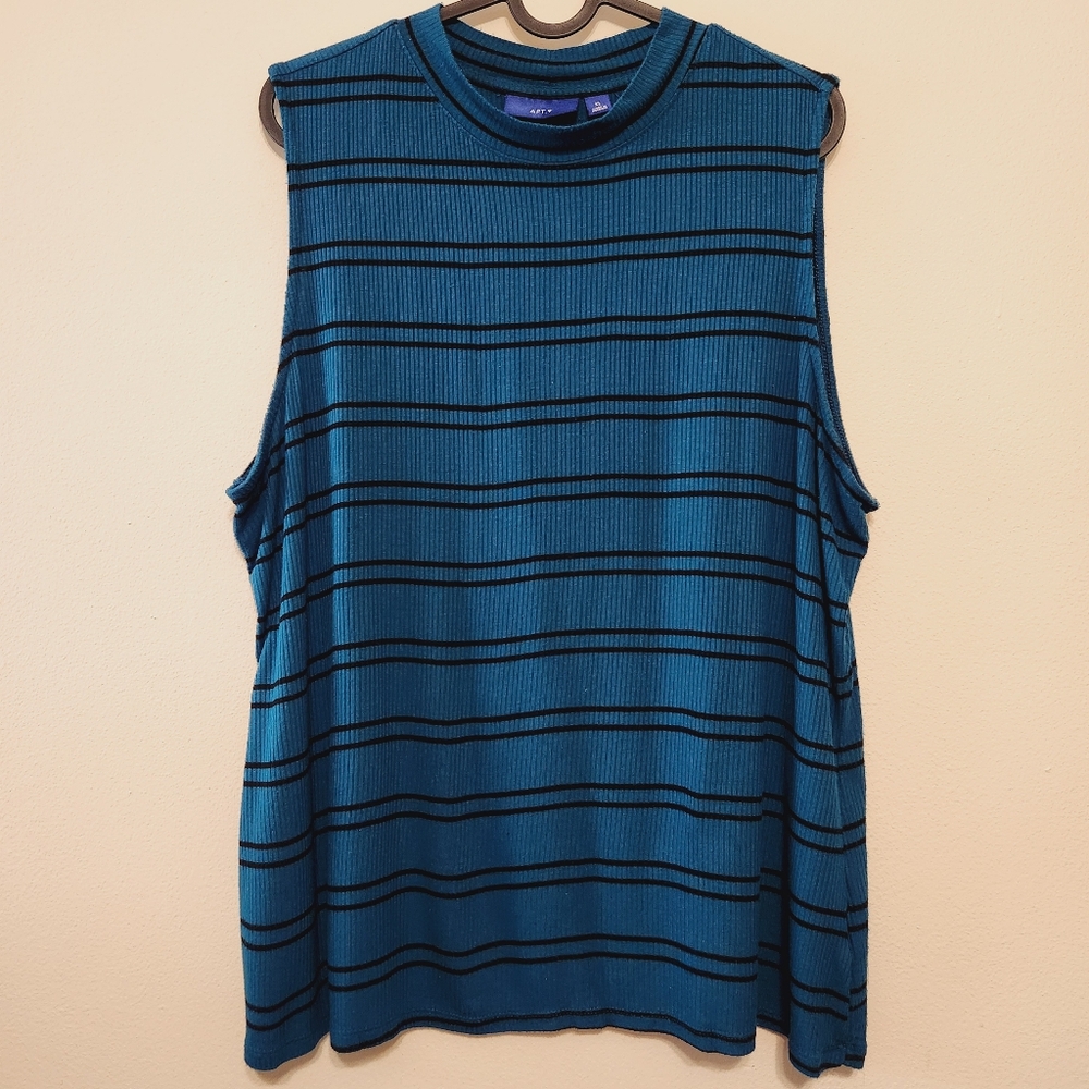 Black & Teal Striped Mockneck Sleeveless Top